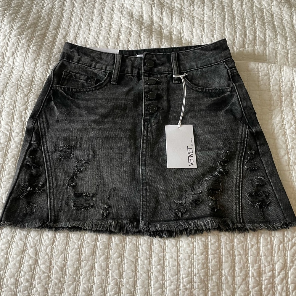 Black Distressed Denim Skirt